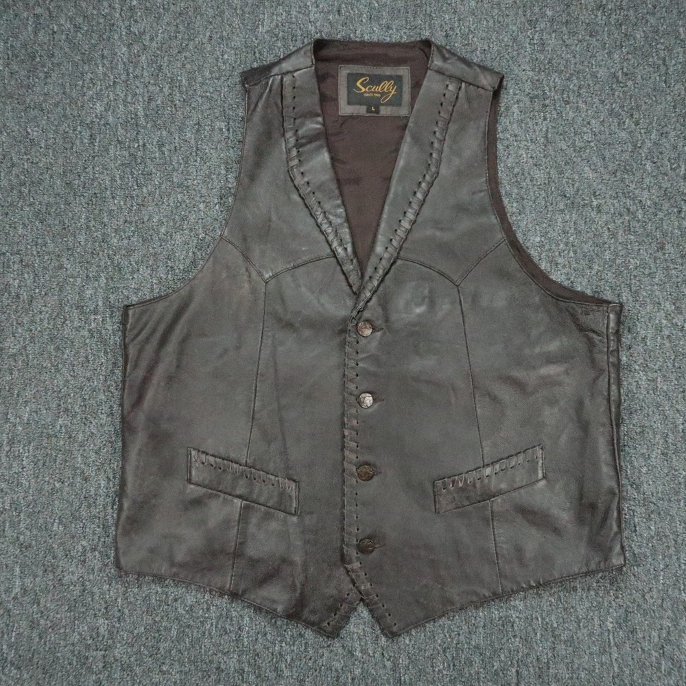 Scully Vest Mens Large Brown Leather Western V Neck Lined Distressed Patina